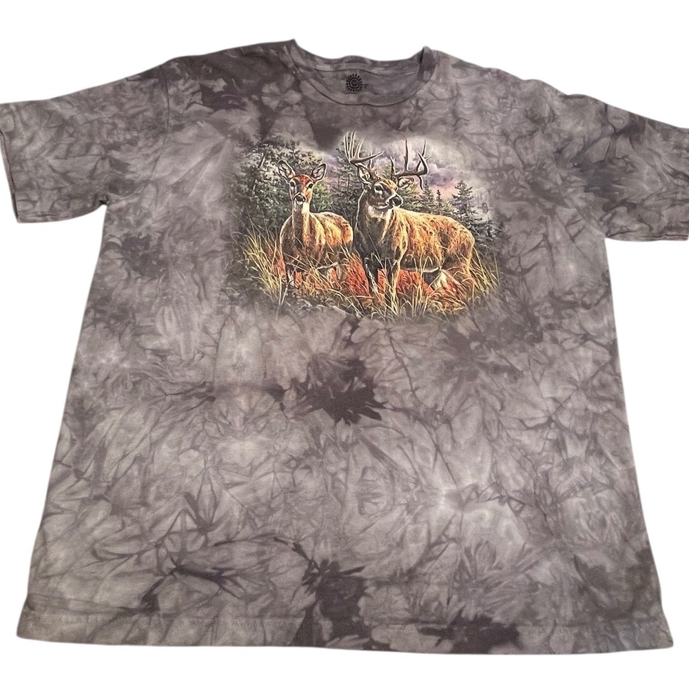 The Mountain Scenic Deer Buck T-Shirt Adult Large Gray Tie Dye Nature Cabin - Picture 2 of 7